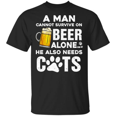 A Man Cannot Survive On Beer Alone He Also Needs Cat-T-Shirt & Hoodie-Classic T-Shirt-Black