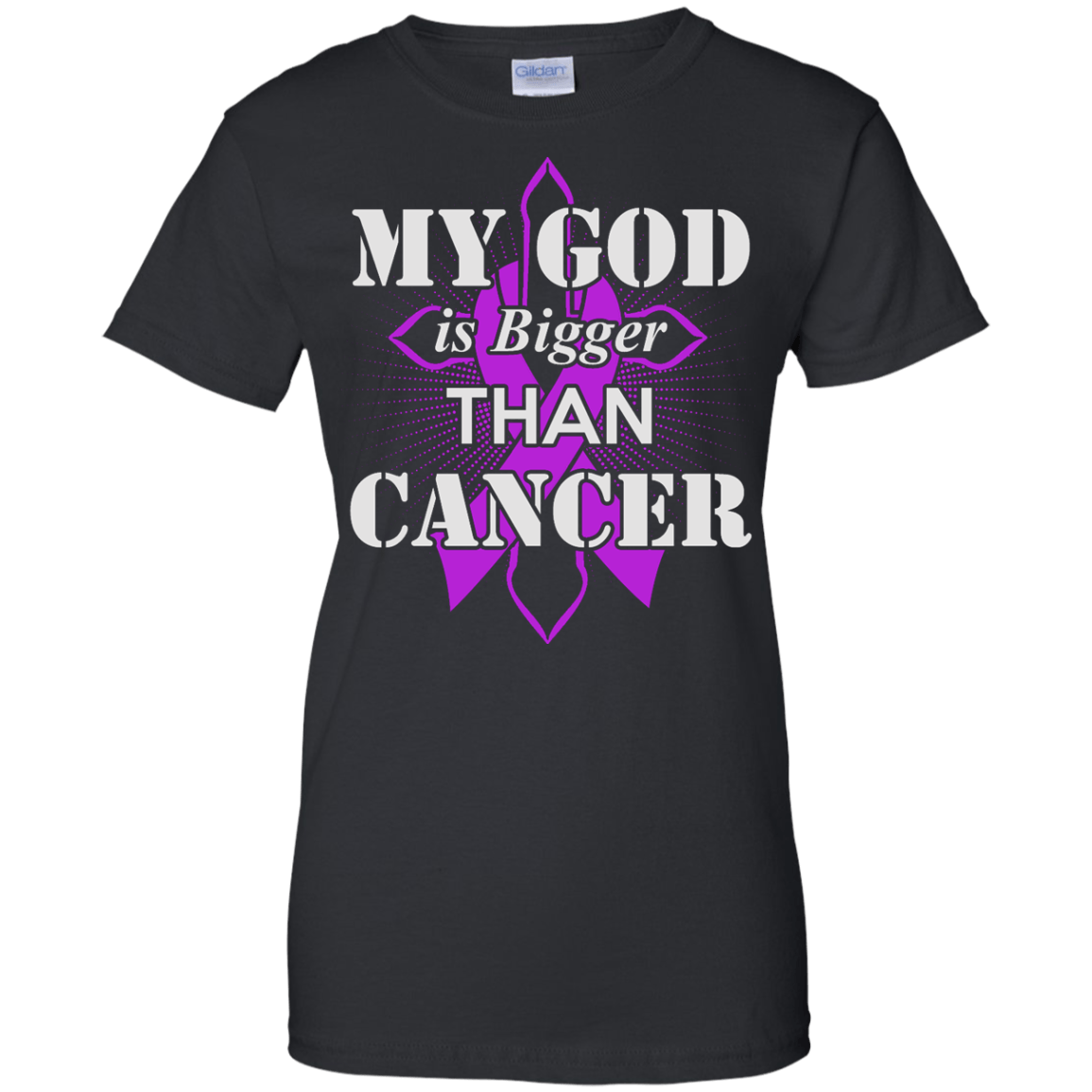 My God Is Bigger Than Cancer Violet Awareness Ribbon-T-Shirt & Hoodie-Women's T-Shirt-Black