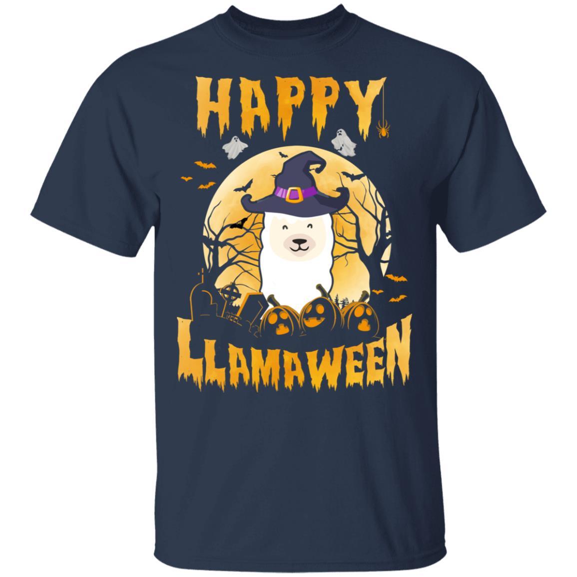 Halloween Llama Witch Costume Happy Llamaween-T-Shirt & Tank Top-Classic T-Shirt-Navy