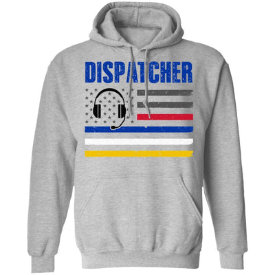 Dispatcher 911 Emergency Police Fire EMS American Flag-T-Shirt & Hoodie-Pullover Hoodie-Sport Grey