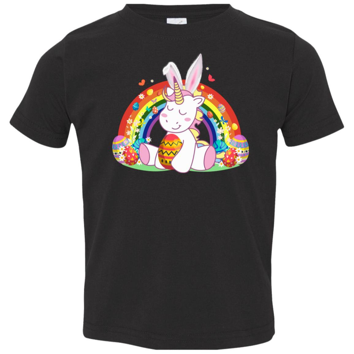 Unicorn Easter With Rainbow And Egg Youth-Youth Shirt-Toddler T-Shirt-Black