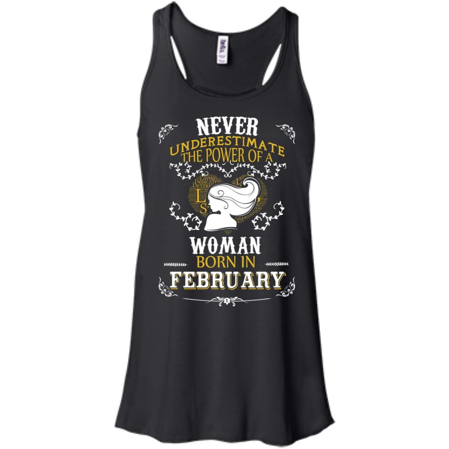 A Woman Born In FEBRUARY-T-Shirt & Hoodie-Women's Flowy Racerback Tank-Black