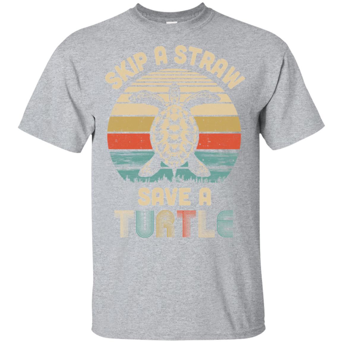 Retro Vintage Skip A Straw Save A Turtle Save Turtles-T-Shirt & Hoodie-Classic T-Shirt-Sport Grey