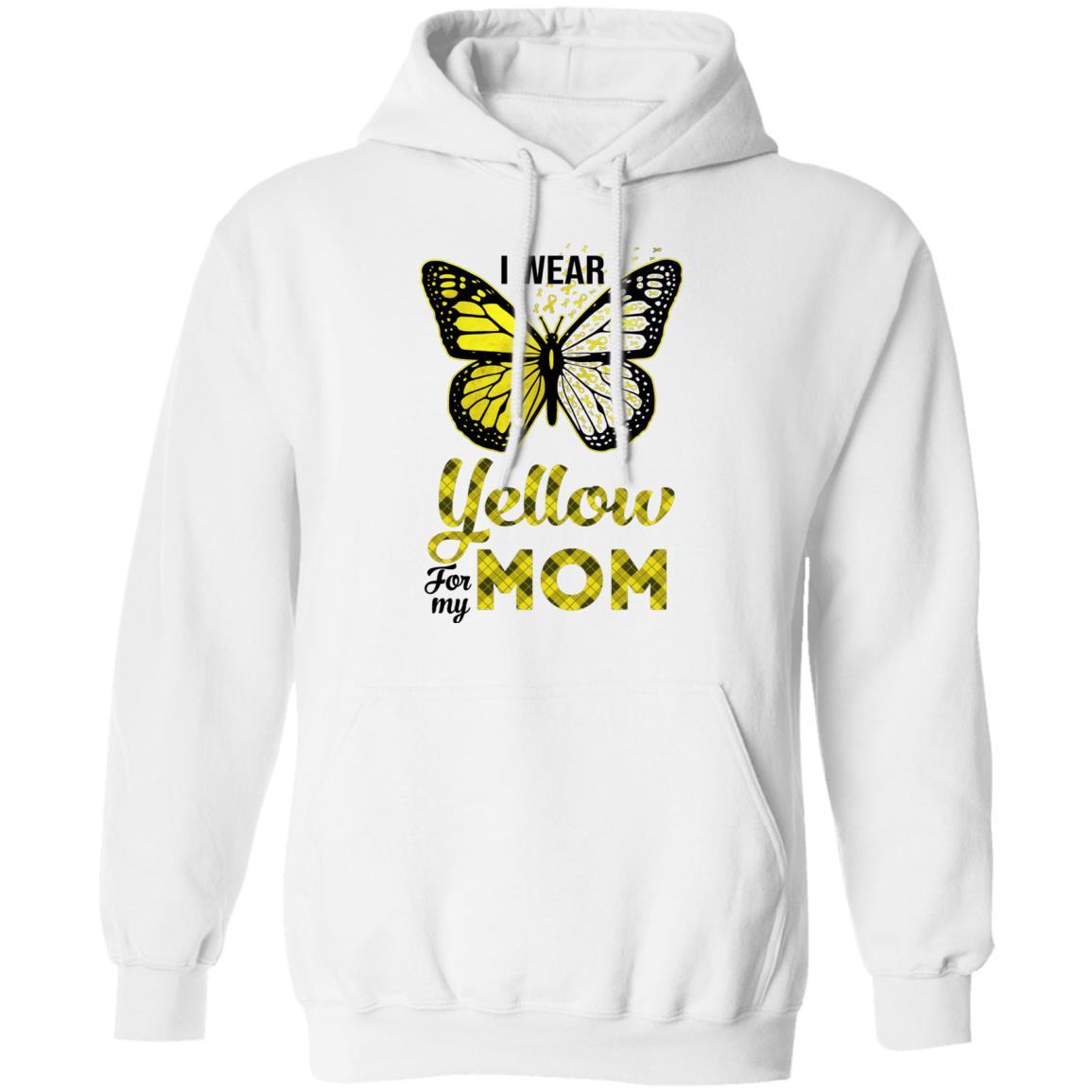 I Wear Yellow For My Mom Butterfly Sarcoma Bone Cancer-T-Shirt & Hoodie-Pullover Hoodie-White