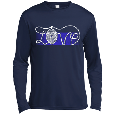 Love Thin Blue Line-T-Shirt & Hoodie-Long Sleeve T-Shirt-Navy