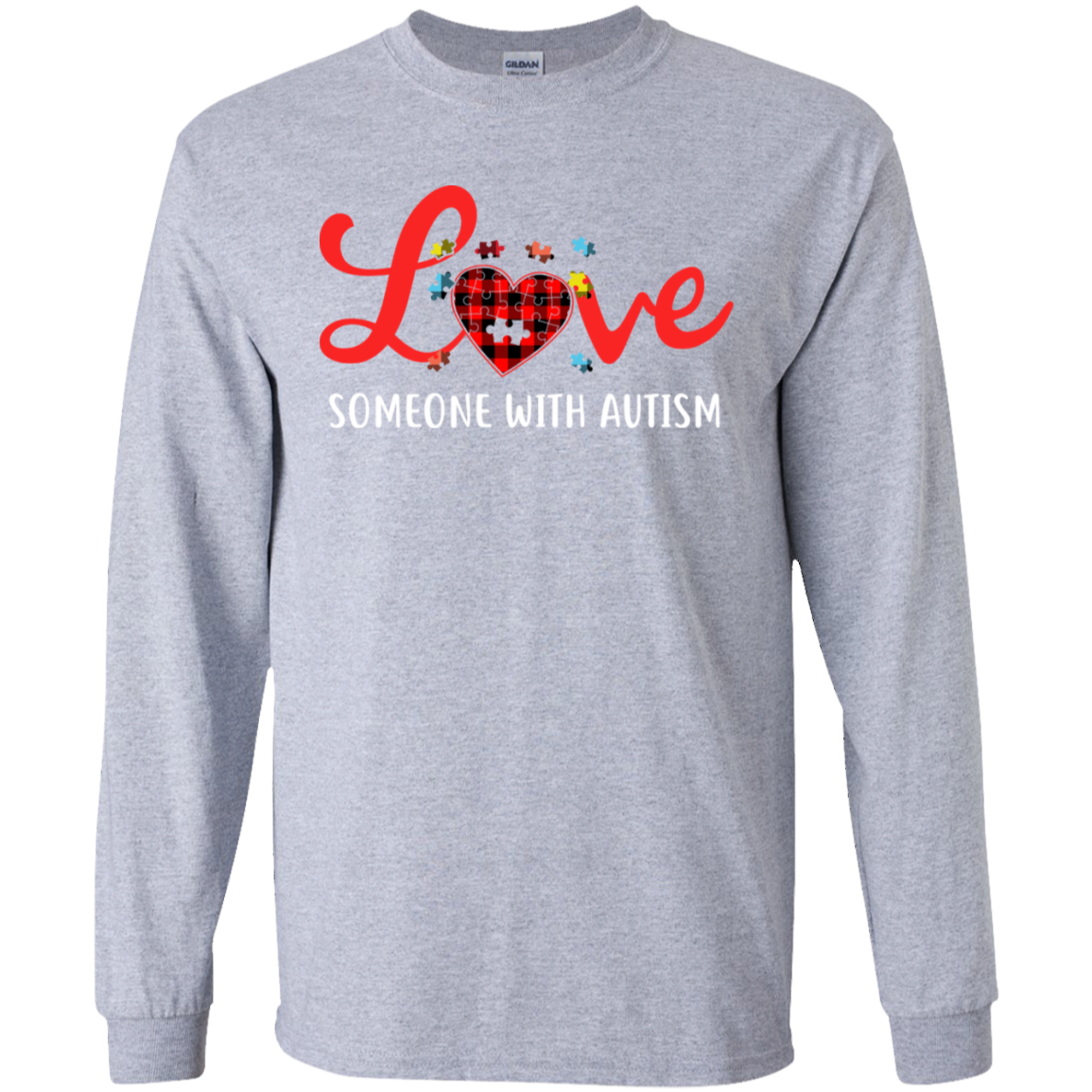 Love Someone With Autism-T-Shirt & Hoodie-Long Sleeve T-Shirt-Sport Grey