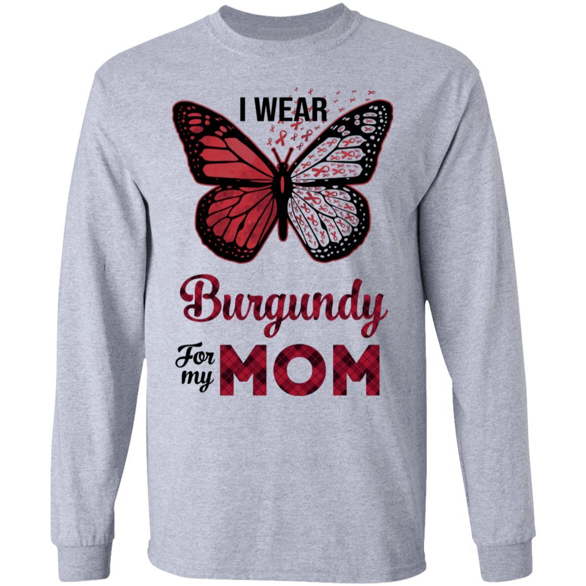 I Wear Burgundy For My Mom Butterfly Multiple Myeloma-T-Shirt & Hoodie-Long Sleeve T-Shirt-Sport Grey