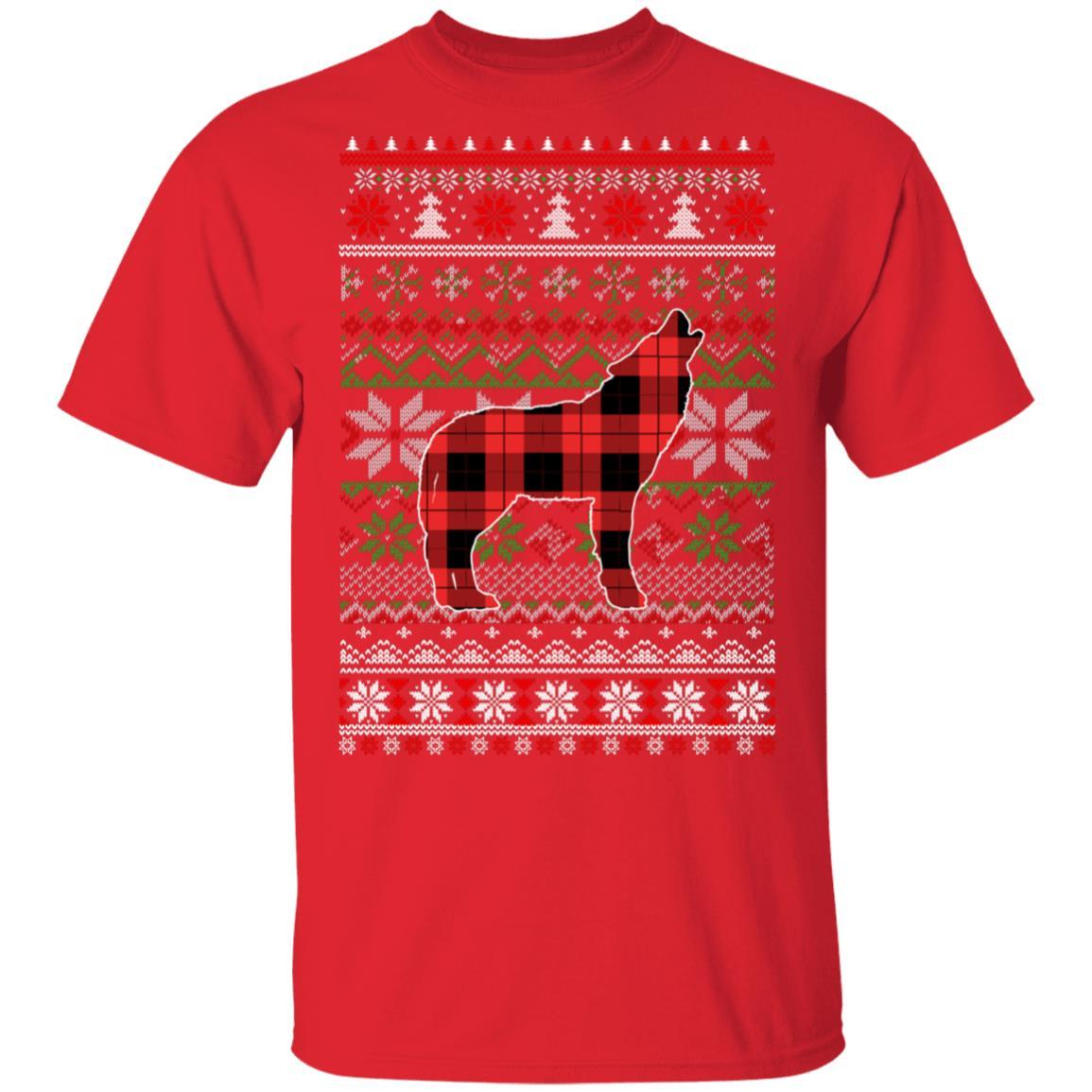 Wolve Red Plaid Ugly Christmas Sweater Funny Gifts-T-Shirt & Sweatshirt-Classic T-Shirt-Red