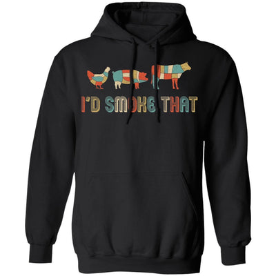 I'd Smoke That Fun BBQ Barbecue Smoker Chef Gift Vintage-T-Shirt & Hoodie-Pullover Hoodie-Black
