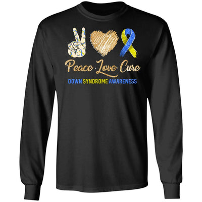 Peace Love Cure Down Syndrome Awareness-T-Shirt & Hoodie-Long Sleeve T-Shirt-Black