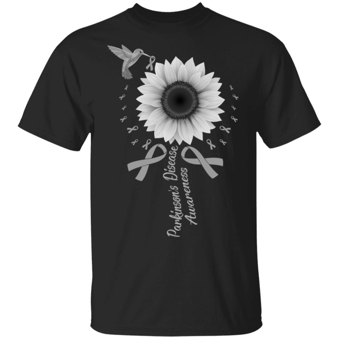 Hummingbird Sunflower Gray Parkinson's Disease Awareness-T-Shirt & Hoodie-Classic T-Shirt-Black