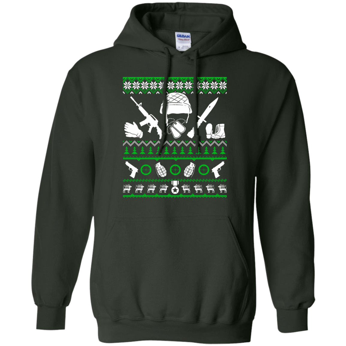 Veteran Christmas Sweater-T-Shirt & Hoodie-Pullover Hoodie-Forest Green