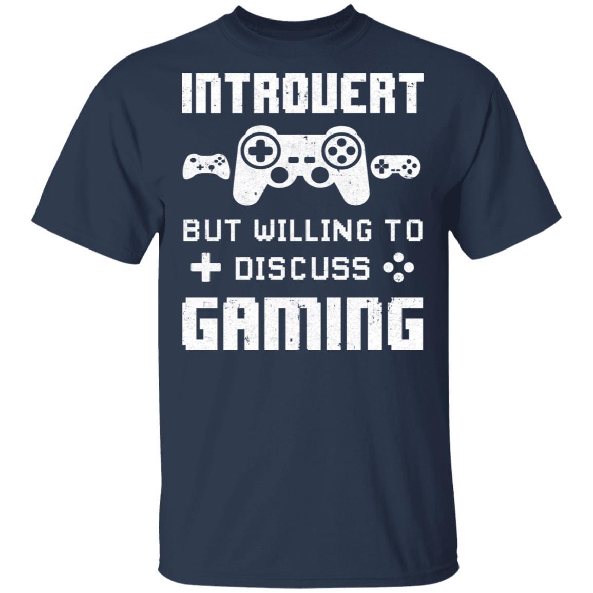 Introvert But Willing To Discuss Gaming Funny Video Game-T-Shirt & Hoodie-Classic T-Shirt-Navy