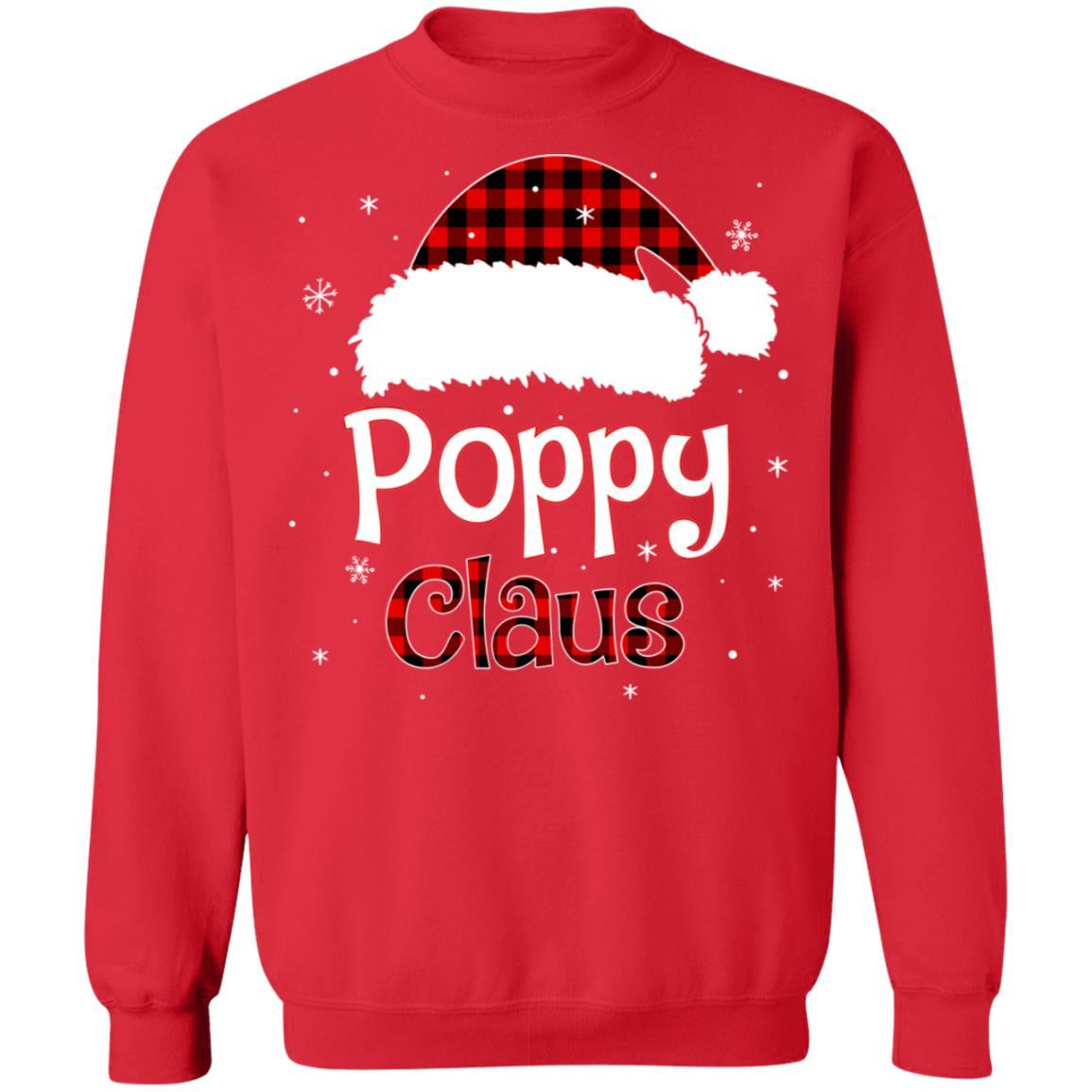 Santa Poppy Claus Red Plaid Family Pajamas Christmas Gift-T-Shirt & Sweatshirt-Crewneck Sweatshirt-Red