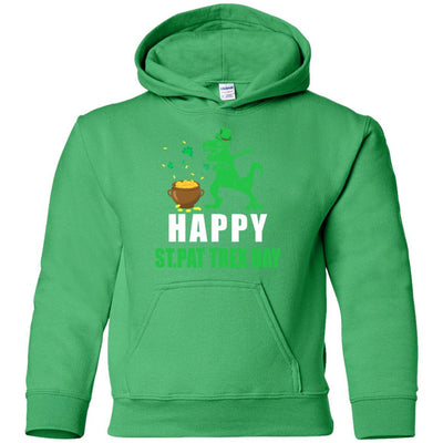 Happy St Pat T-Rex Day Dinosaur St Patrick's Day Youth-Youth Shirt-Youth Pullover Hoodie-Irish Green