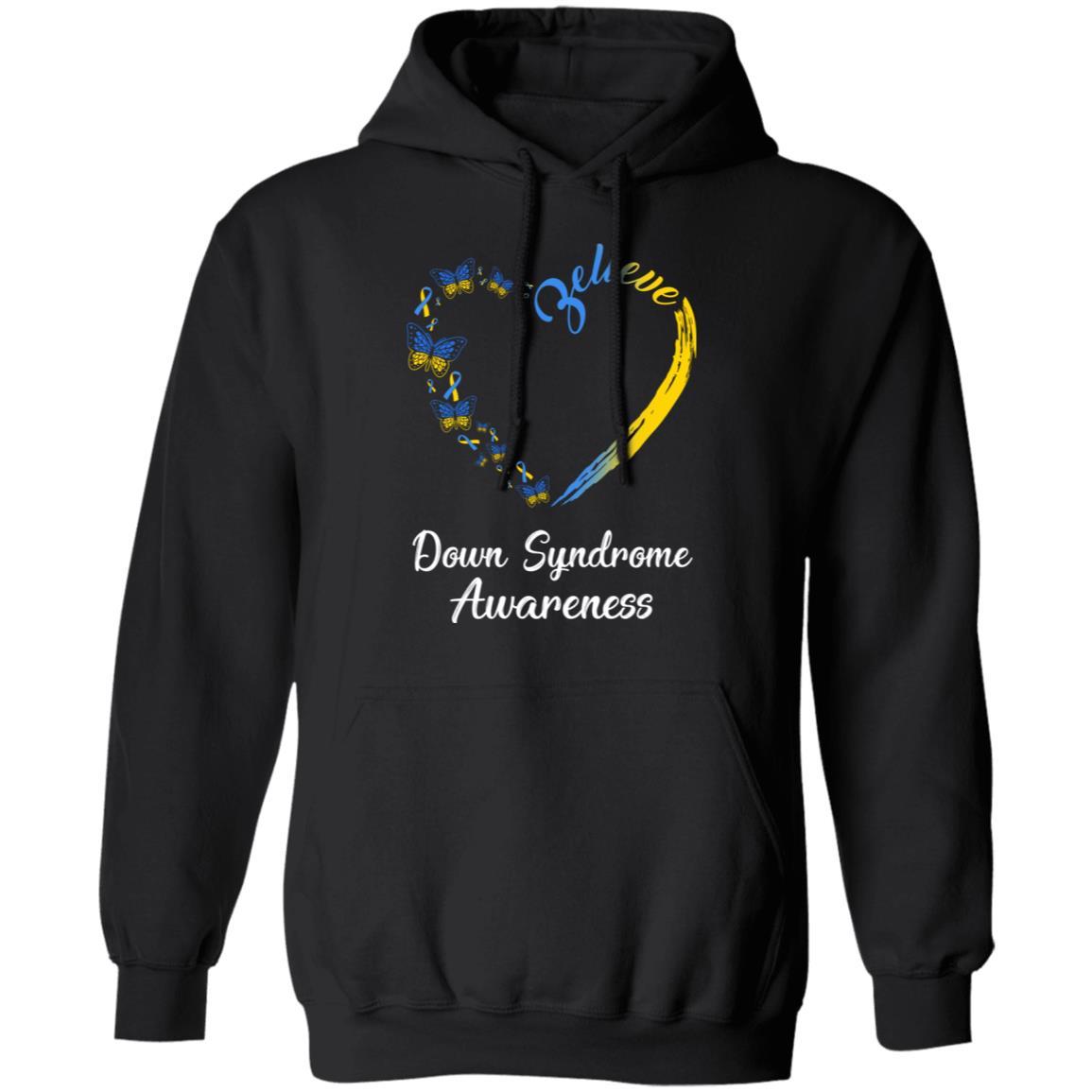 Butterfly Believe Down Syndrome Awareness Ribbon Gifts-T-Shirt & Hoodie-Pullover Hoodie-Black