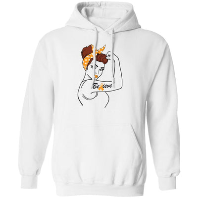 Support MS Leukemia Awareness Warrior Believe-T-Shirt & Hoodie-Pullover Hoodie-White