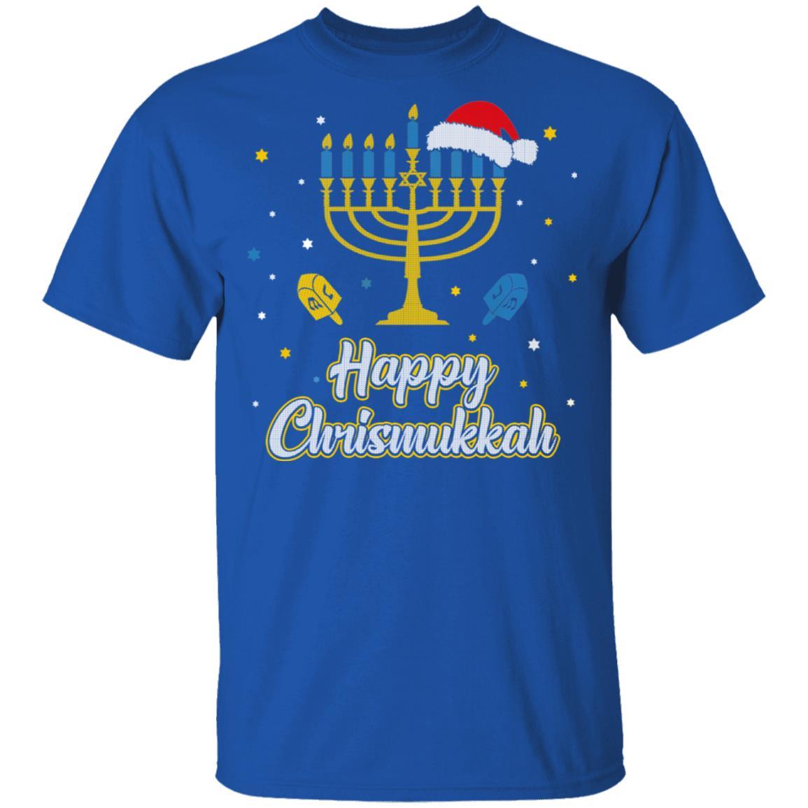 Christmas Ugly Hanukkah Sweater Menorah Happy Chrismukkah-T-Shirt & Sweatshirt-Classic T-Shirt-Royal