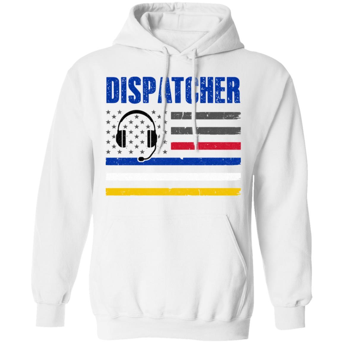 Dispatcher 911 Emergency Police Fire EMS American Flag-T-Shirt & Hoodie-Pullover Hoodie-White