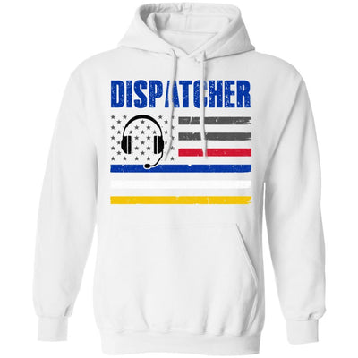 Dispatcher 911 Emergency Police Fire EMS American Flag-T-Shirt & Hoodie-Pullover Hoodie-White