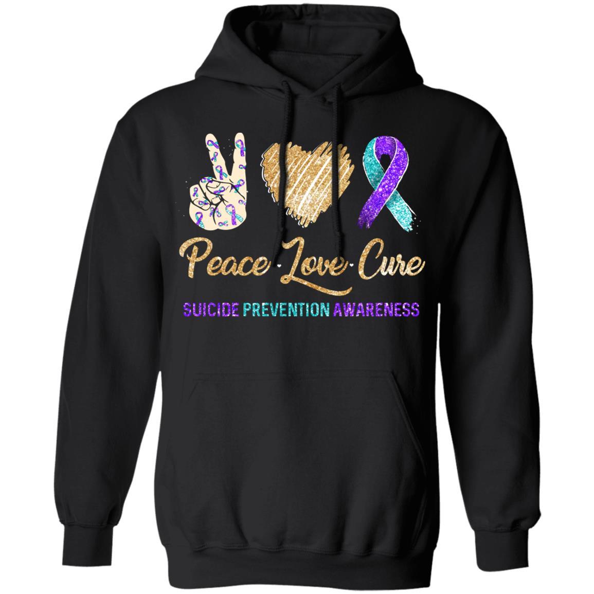 Peace Love Cure Suicide Prevention-T-Shirt & Hoodie-Pullover Hoodie-Black
