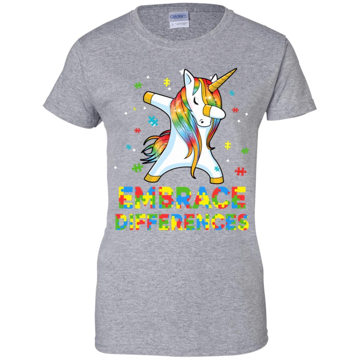 Dabbing Unicorn Autism Awareness Embrace Differences-T-Shirt & Hoodie-Women's T-Shirt-Sport Grey