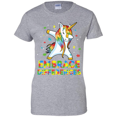 Dabbing Unicorn Autism Awareness Embrace Differences-T-Shirt & Hoodie-Women's T-Shirt-Sport Grey