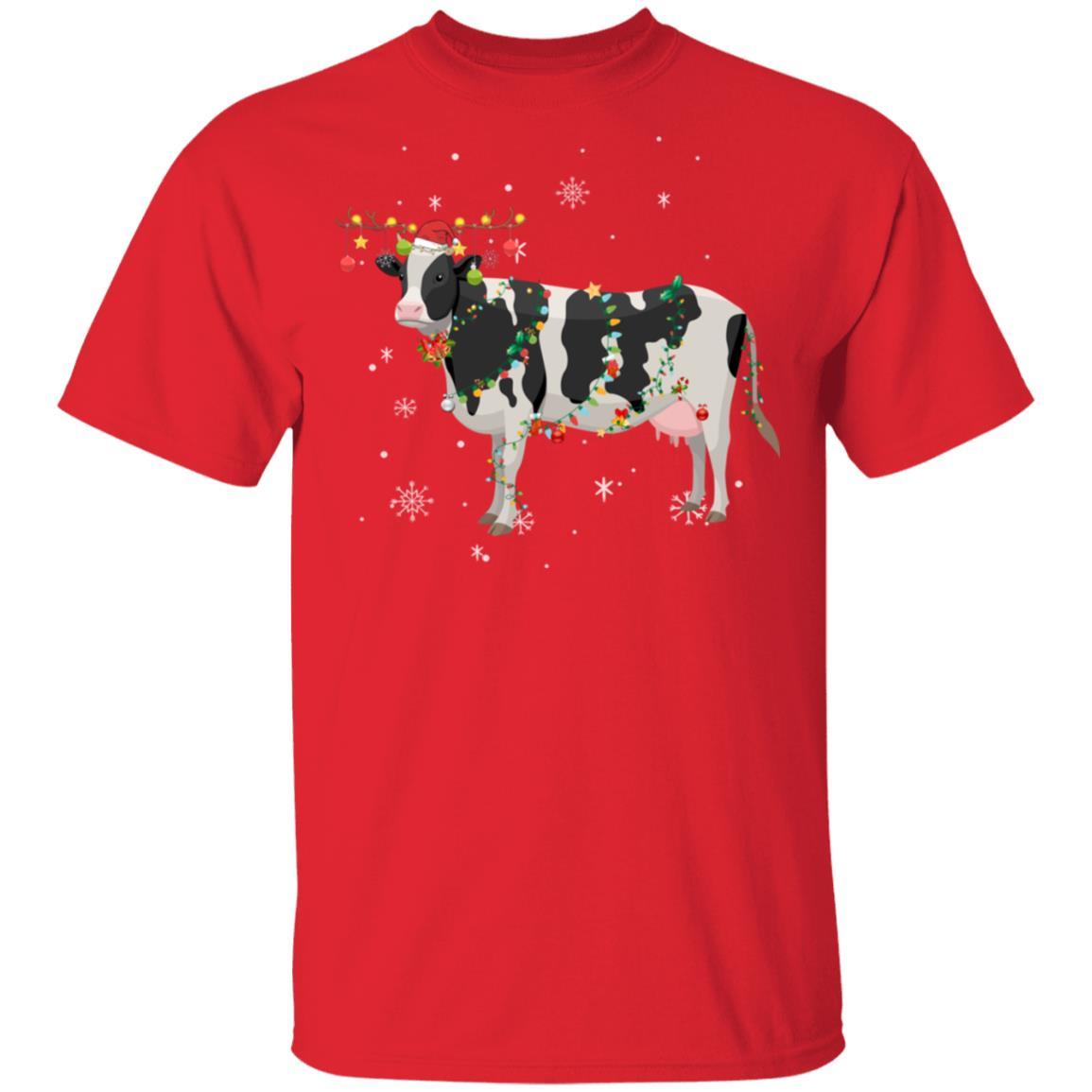 Funny Cow Reindeer Christmas Lights Pajama-T-Shirt & Sweatshirt-Classic T-Shirt-Red