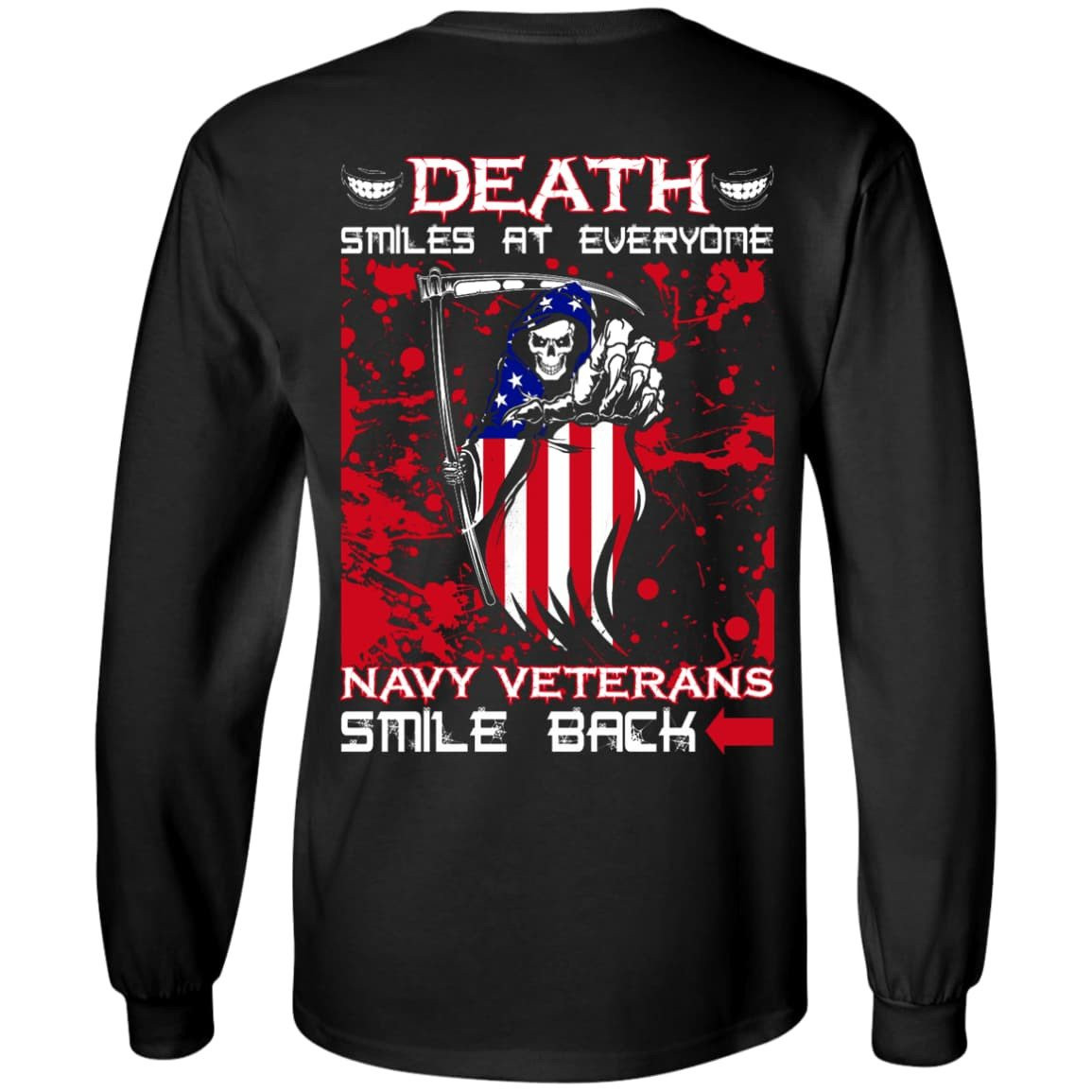 Death Smiles At Everyone Navy Veterans Smile Back-T-Shirt & Hoodie-Long Sleeve T-Shirt-Black