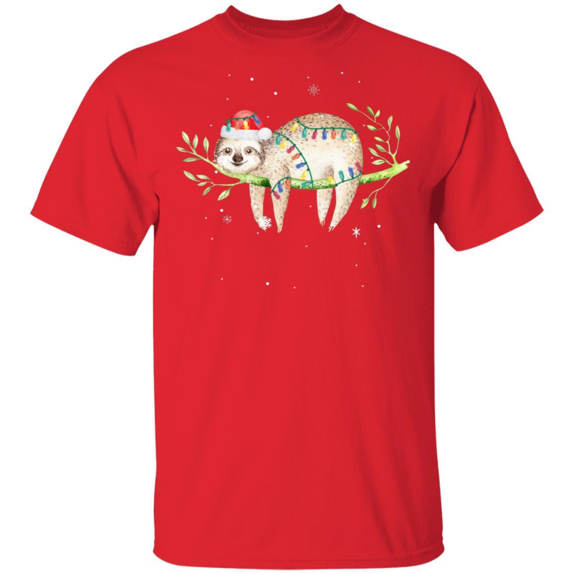 Santa Sloth Christmas Lights Sloth Lover Christmas Gift-T-Shirt & Sweatshirt-Classic T-Shirt-Red