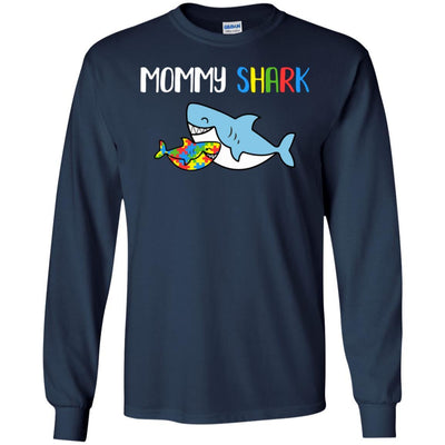Mommy Shark Support Autism Awareness For Child-T-Shirt & Hoodie-Long Sleeve T-Shirt-Navy