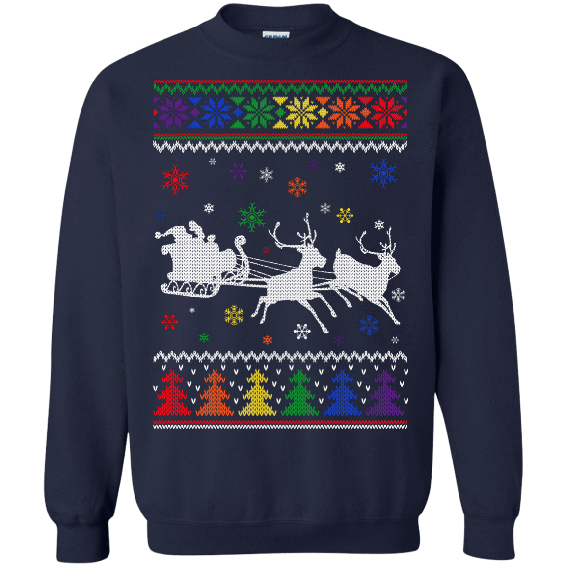 Rainbow Christmas Through The Snow Together-T-Shirt & Hoodie-Crewneck Sweatshirt-Navy