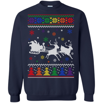 Rainbow Christmas Through The Snow Together-T-Shirt & Hoodie-Crewneck Sweatshirt-Navy