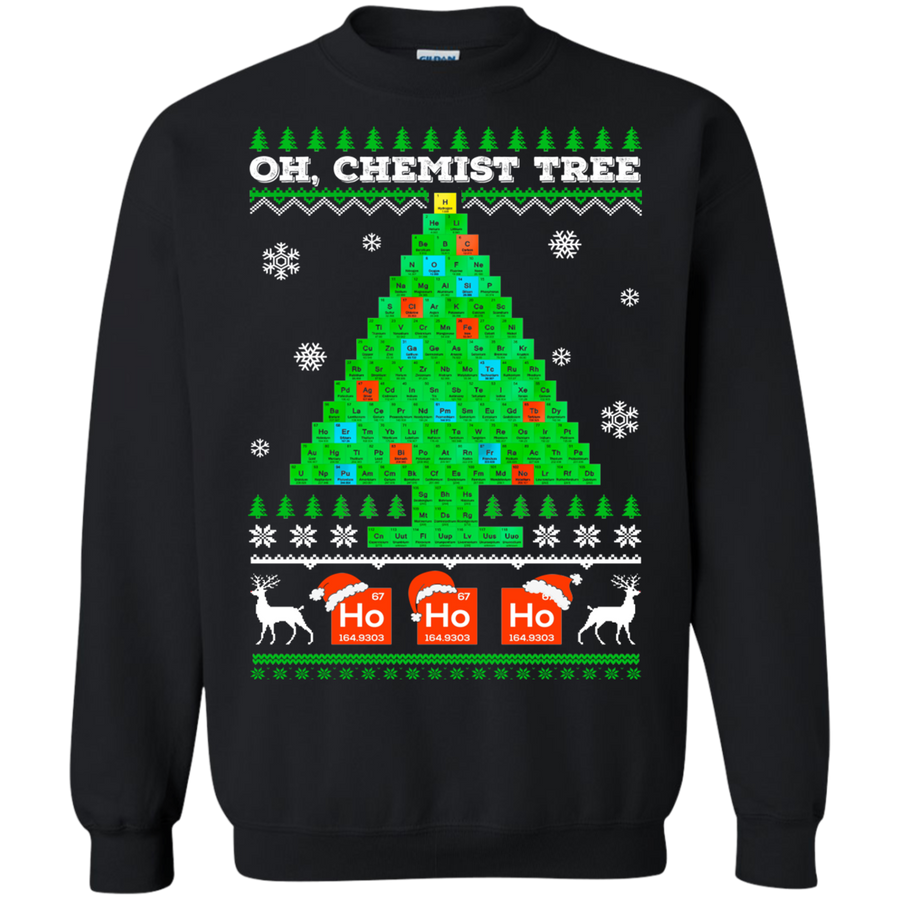 Oh Chemistry Tree Science Christmas Ugly Sweater-T-Shirt & Sweatshirt-Crewneck Sweatshirt-Black