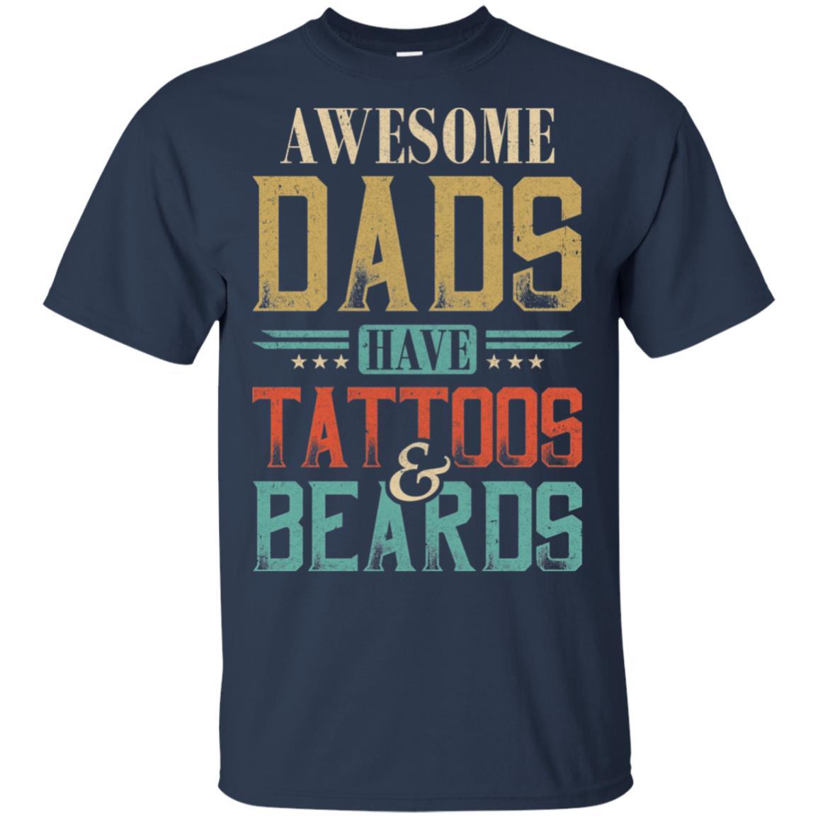 Vintage Funny Awesome Dads Have Tattoos And Beards-T-Shirt & Hoodie-Classic T-Shirt-Navy