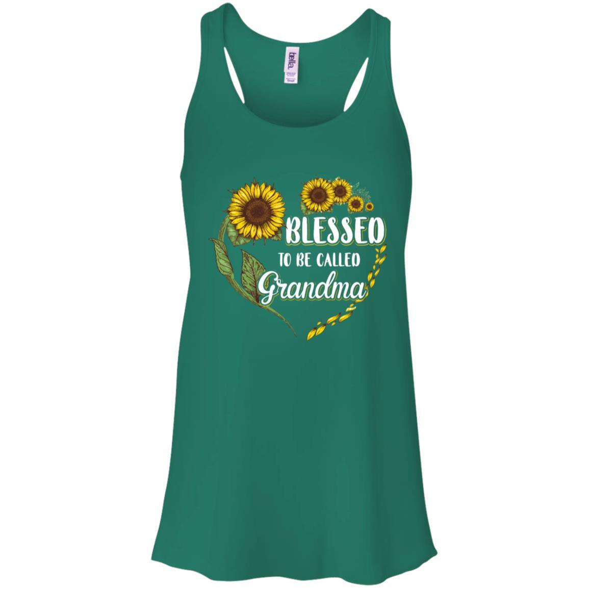 Blessed To Be Called Grandma Sunflower Mothers Day Gift-T-Shirt & Tank Top-Women's Flowy Racerback Tank-Kelly Green