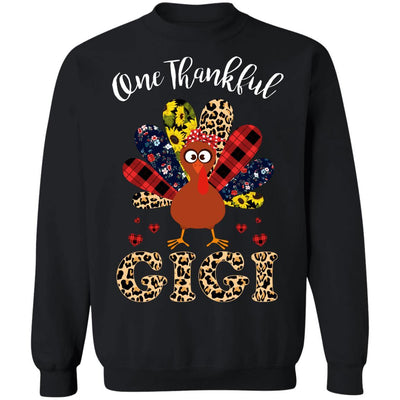 One Thankful Gigi Leopard Turkey Thanksgiving Gift-T-Shirt & Sweatshirt-Crewneck Sweatshirt-Black