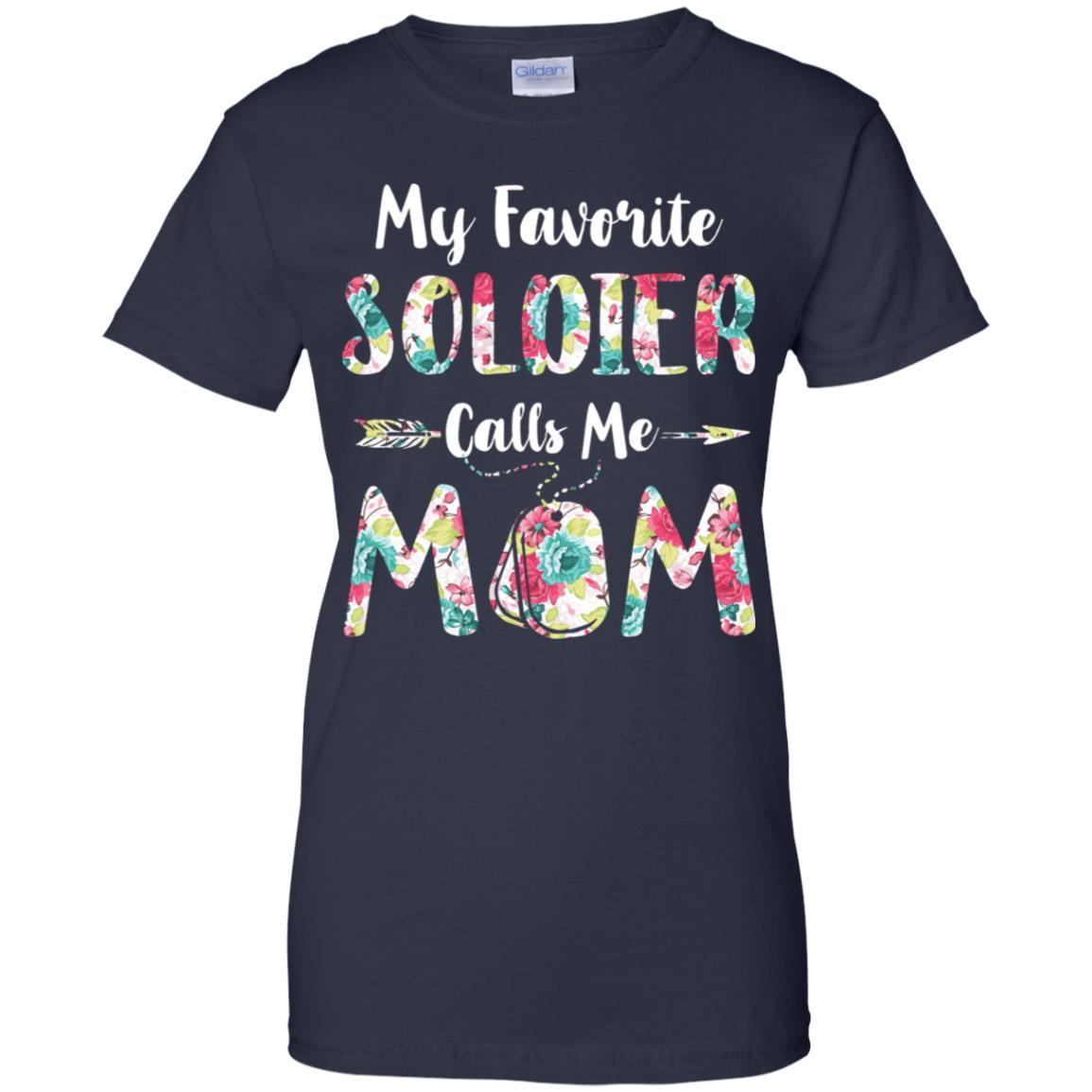 Floral My Favorite Soldier Calls Me Mom Mothers Day Gift-T-Shirt & Hoodie-Women's T-Shirt-Navy