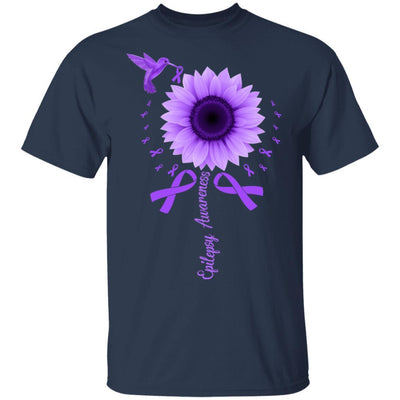 Hummingbird Sunflower Purple Ribbon Epilepsy Awareness-T-Shirt & Hoodie-Classic T-Shirt-Navy