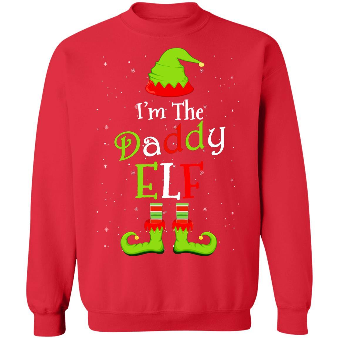 I'm The Daddy Elf Family Matching Funny Christmas Group Gift-T-Shirt & Sweatshirt-Crewneck Sweatshirt-Red