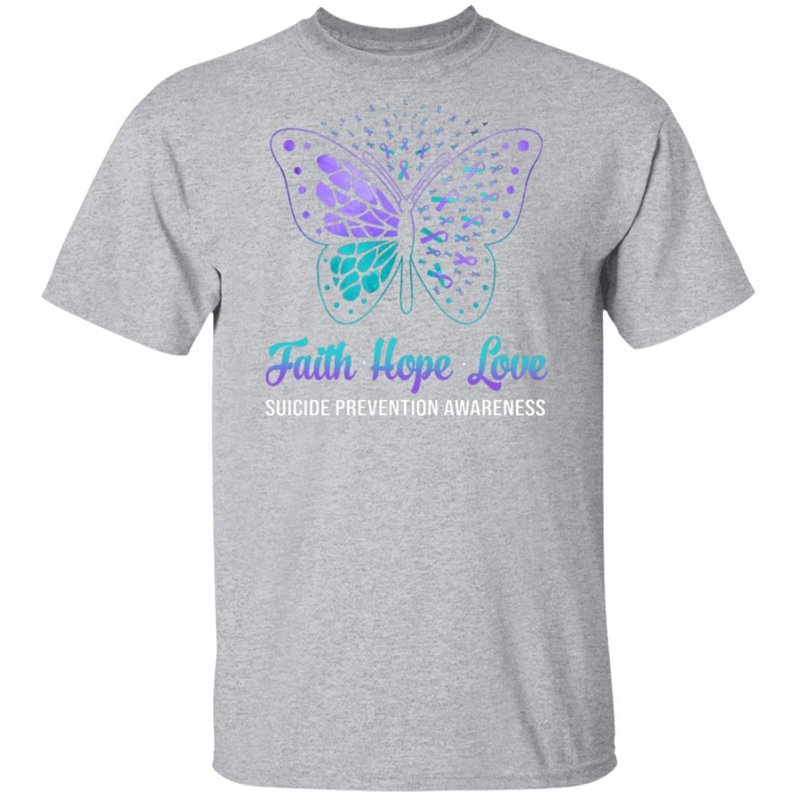 Faith Hope Love Butterfly Suicide Prevention Awareness-T-Shirt & Hoodie-Classic T-Shirt-Sport Grey
