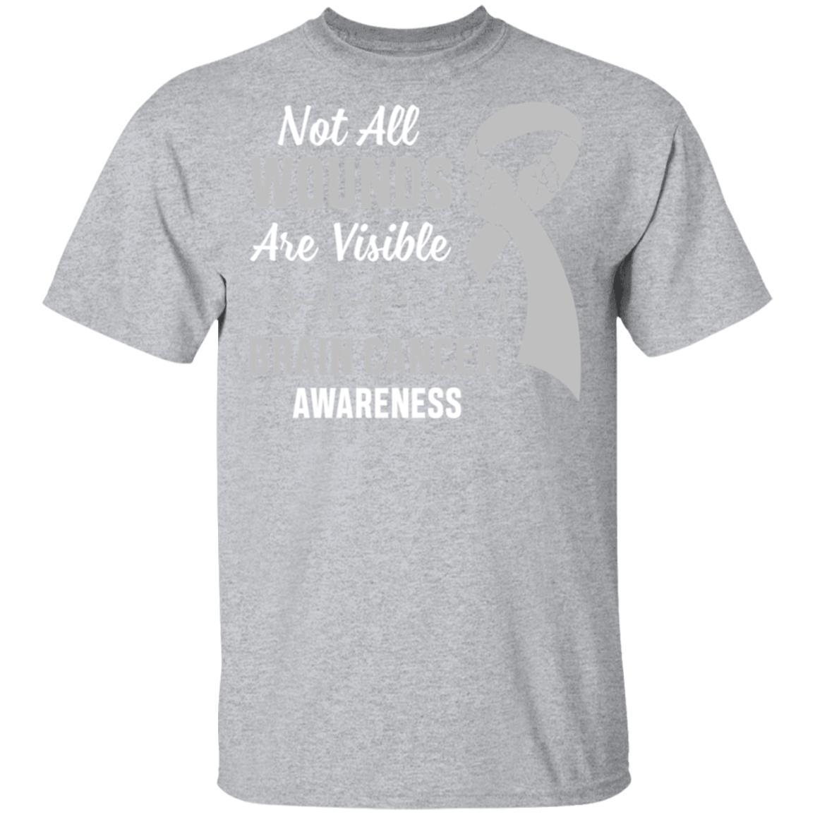 Brain Cancer Awareness Grey Not All Wounds Are Visible-T-Shirt & Hoodie-Classic T-Shirt-Sport Grey