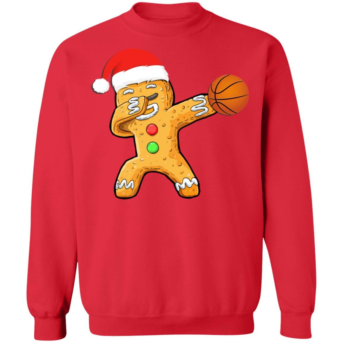 Dabbing Gingerbread Santa Basketball Christmas Pajama Gifts-T-Shirt & Sweatshirt-Crewneck Sweatshirt-Red