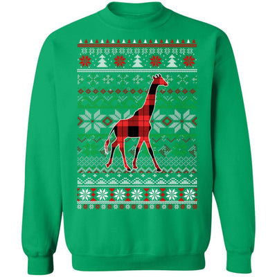 Giraffe Red Plaid Ugly Christmas Sweater Funny Gifts-T-Shirt & Sweatshirt-Crewneck Sweatshirt-Irish Green