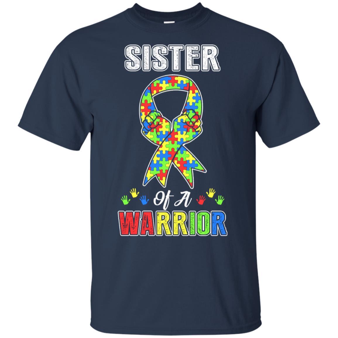 Sister Of A Warrior Support Autism Awareness Gift-T-Shirt & Hoodie-Classic T-Shirt-Navy