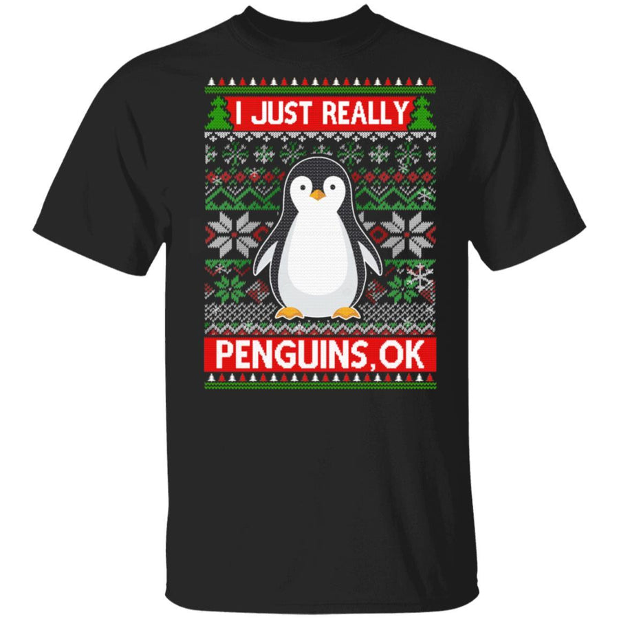 I Just Really Like Penguins Ok Ugly Christmas Sweater-T-Shirt & Sweatshirt-Classic T-Shirt-Black