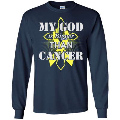 My God Is Bigger Than Cancer Yellow Awareness Ribbon-T-Shirt & Hoodie-Long Sleeve T-Shirt-Navy