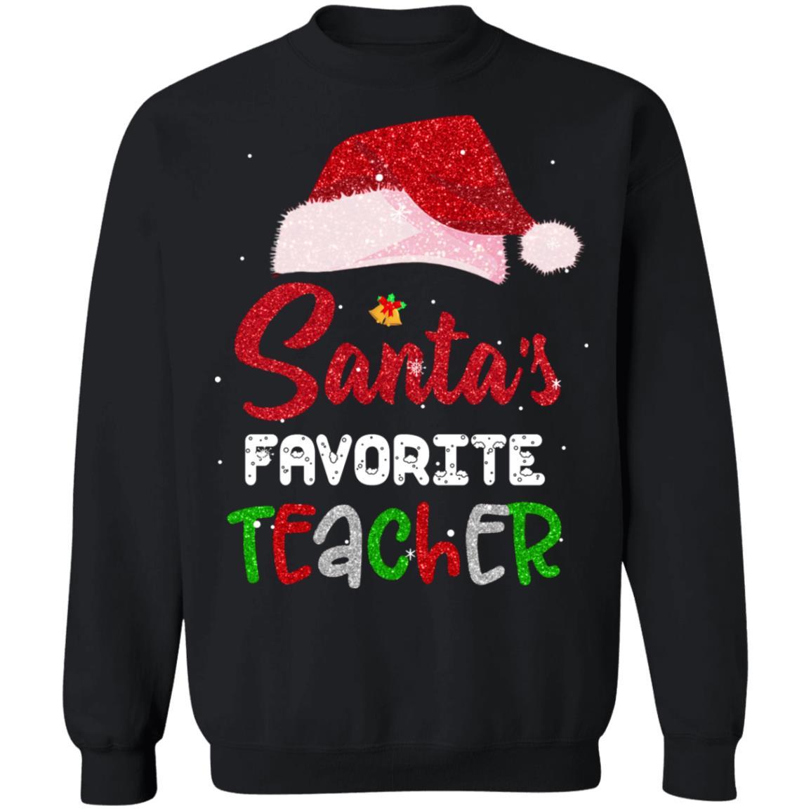 Santa's Favorite Teacher Christmas Xmas Gifts-T-Shirt & Sweatshirt-Crewneck Sweatshirt-Black