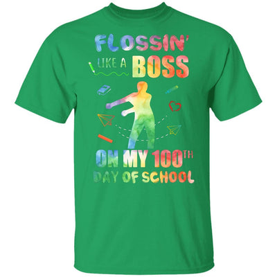 Flossin Like Boss 100 Day Of School Teacher Gift Youth-Youth Shirt-Youth T-Shirt-Irish Green