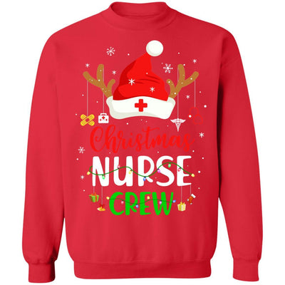 Christmas Nurse Crew Santa Hat Reindeer Merry Christmas Gift-T-Shirt & Sweatshirt-Crewneck Sweatshirt-Red